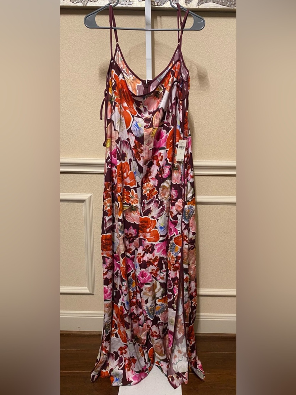 Anthropologie Floral Satin Wide-Leg Jumpsuit - Multi Floral - Picture 3 of 7